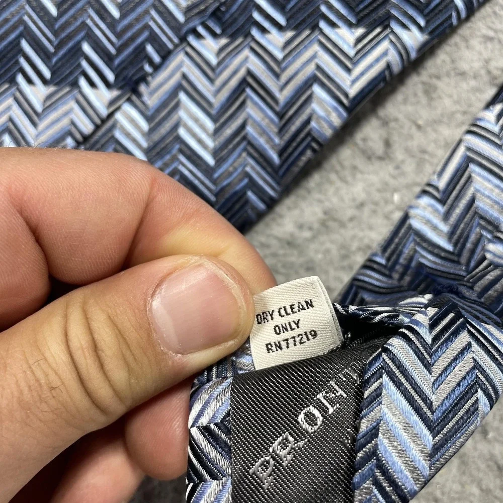 Pronto Uomo Tie Mens One Size Blue Herringbone Classic Woven Silk Necktie Italy
